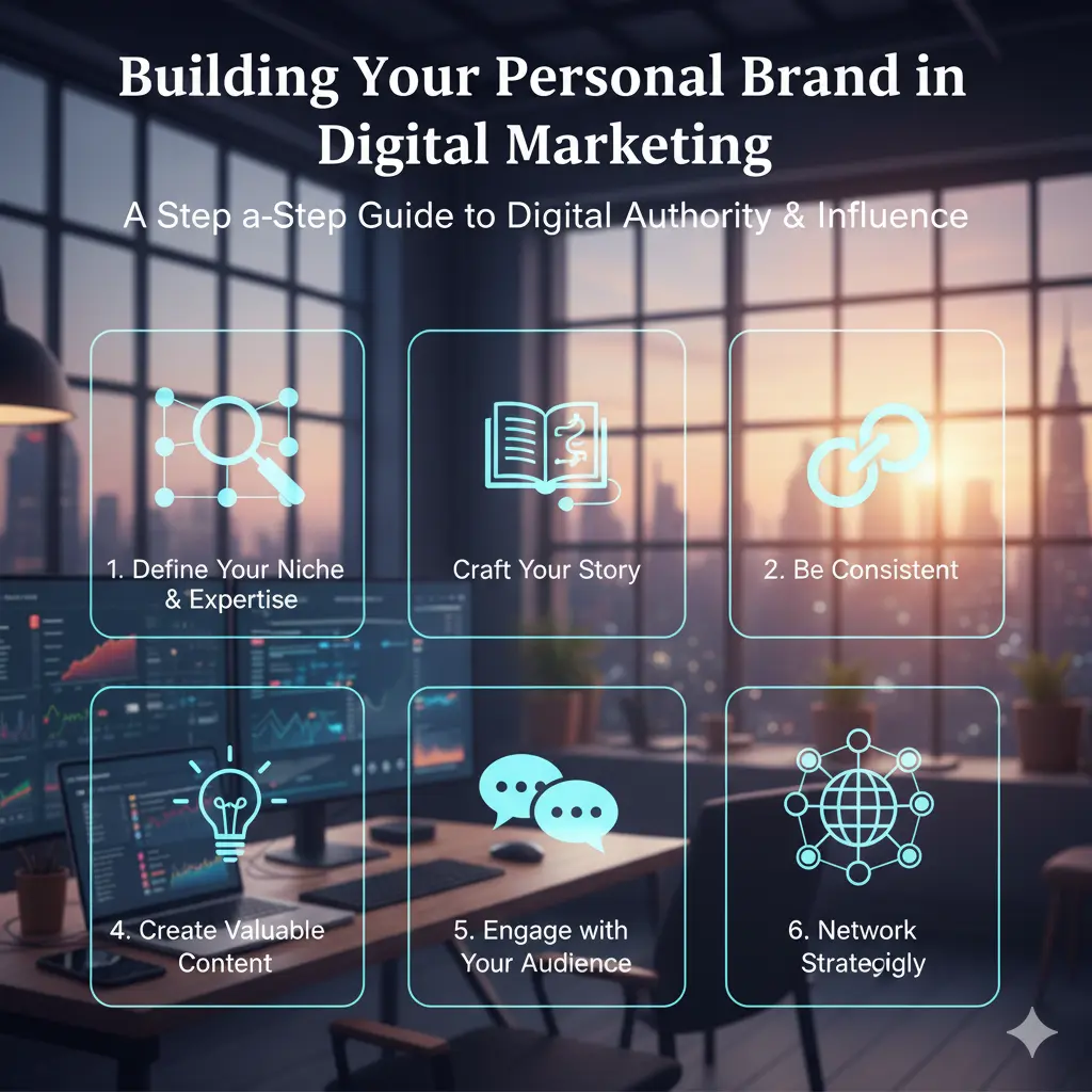 Freelance digital marketing expert in Kerala sharing a step-by-step guide to building a personal brand through SEO, content marketing, and social media